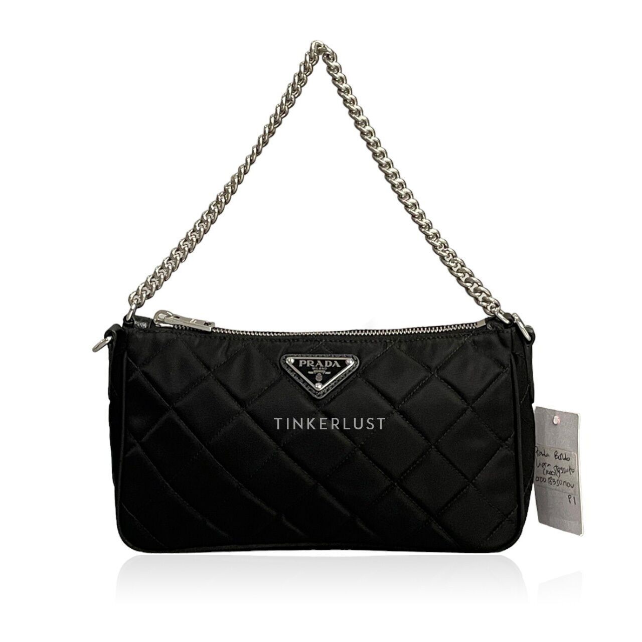 tas shoulder bag Prada 1BH026 Black Quilted Tessuto Nylon Chain Shoulder Bag Tinkerlust